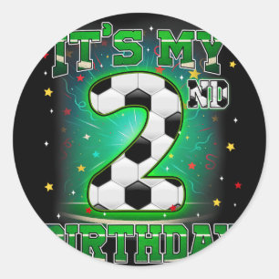 Sticker Rond C'est mon 2ème anniversaire Garçons Football 2 ans