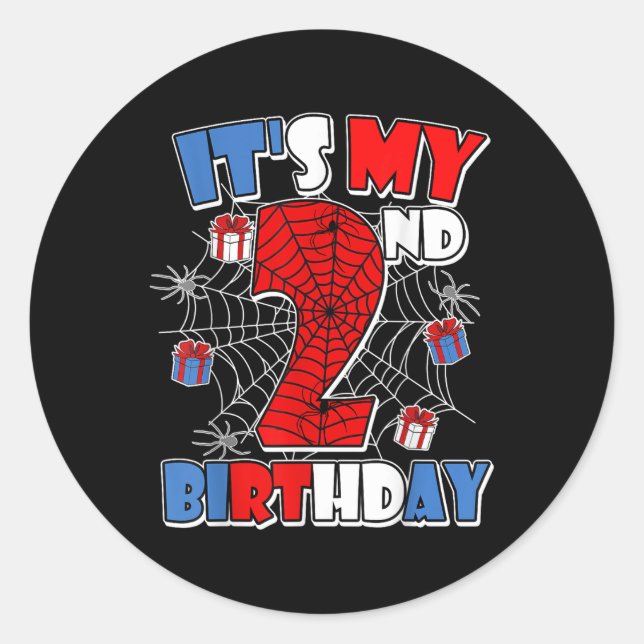 Sticker Rond C'est mon 2ème anniversaire Spider Theme Party Boy (Devant)