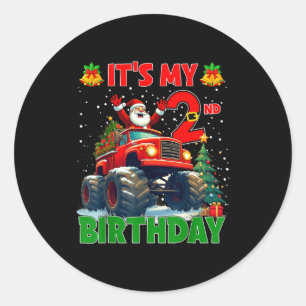 Sticker Rond C'est mon 2ème anniversaire Xmas Santa Monster Tru