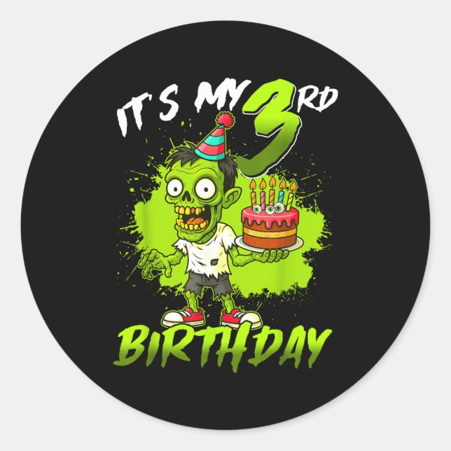 Sticker Rond C'est mon 3e anniversaire Zombie 3 ans Joyeux Hall (Devant)
