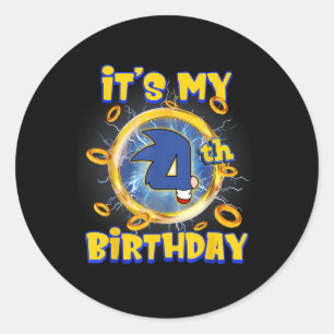 Sticker Rond C'est mon 4e anniversaire garçon Famille de jumela