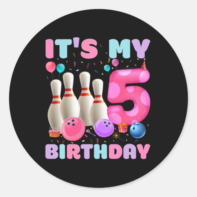 Sticker Rond C'est mon 5 anniversaire Bowling 5e anniversaire A (Devant)