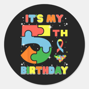 Sticker Rond C'est mon 5e anniversaire Enfants Autisme 5 ans Fi