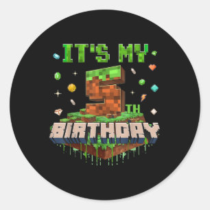 Sticker Rond C'Est Mon 5E Anniversaire Enfants Jeu Pixel Numéro