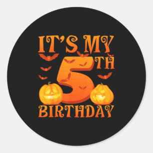 Sticker Rond C'est mon 5ème anniversaire Citrouilles 5 ans Hall