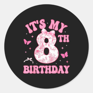 Sticker Rond C'est mon 8e anniversaire Nk Coquette Bow 8 ans Bi