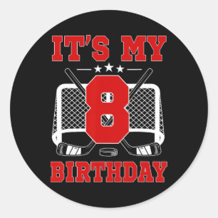 Sticker Rond C'est mon 8e anniversaire Thème de hockey sur glac