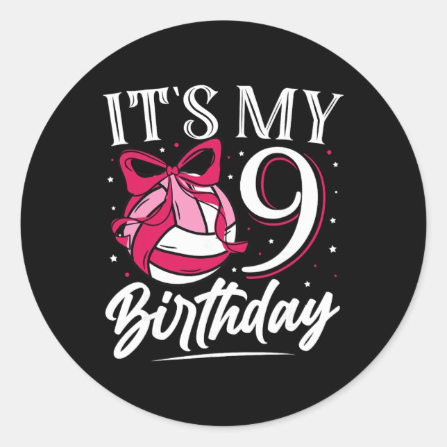 Sticker Rond C'est mon 9e anniversaire de volley fille fête d'a (Devant)