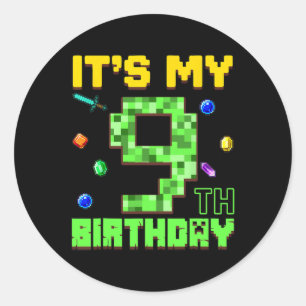 Sticker Rond C'est mon 9e anniversaire garçon de 9 ans gamer pi
