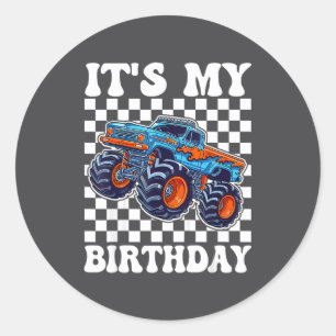 Sticker Rond C'est mon anniversaire garçon Monster Truck Fête d