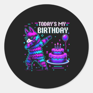 Sticker Rond C'est Mon Anniversaire Lama Piñata Fête D'annivers