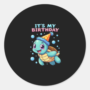 Sticker Rond C'est mon anniversaire Mignonne Tortue de mer Océa