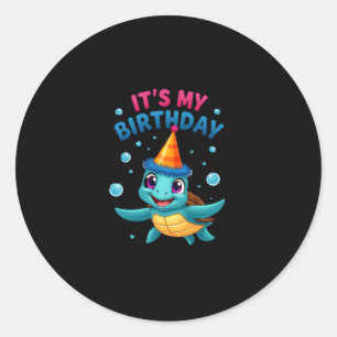 Sticker Rond C'est mon anniversaire Tortue de mer mignonne Anni