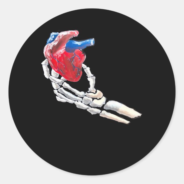 Sticker Rond C'Est Mon Coeur - Squelette Mains Coeurs (Devant)