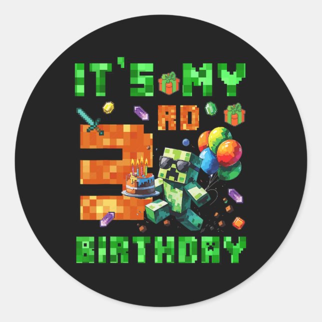 Sticker Rond C'est mon jeu vidéo de numéro de pixel d'anniversa (Devant)