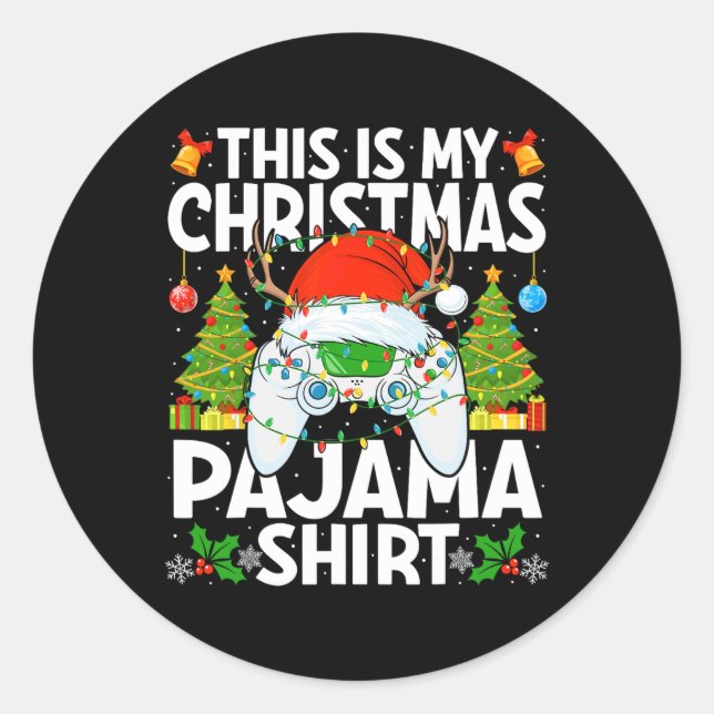 Sticker Rond C'Est Mon Joueur Vidéo Pyjama Noël (Devant)
