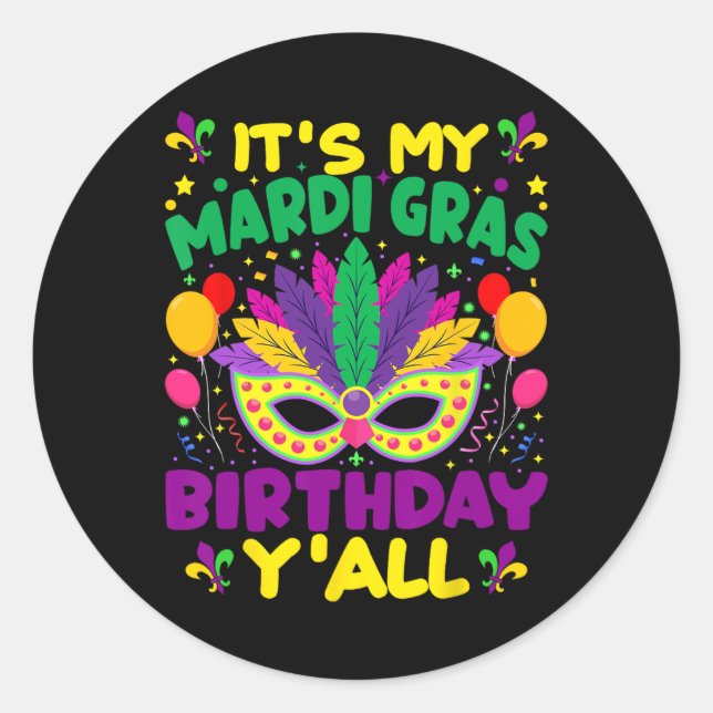 Sticker Rond C'Est Mon Mardi Gras Anniversaire Yall Mardi Gras  (Devant)