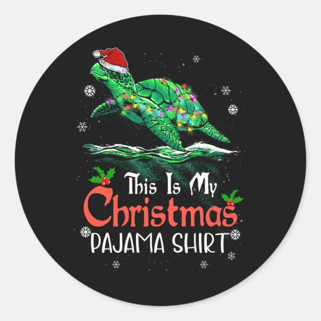 Sticker Rond C'Est Mon Pajama De Noël Tortue De Mer Santa Hat L (Devant)