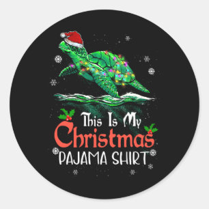 Sticker Rond C'Est Mon Pajama De Noël Tortue De Mer Santa Hat L