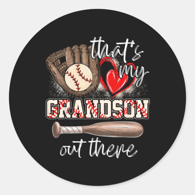 Sticker Rond C'est mon petit-fils là-bas de baseball grand-mère (Devant)