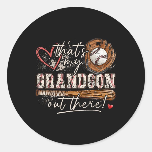 Sticker Rond C'Est Mon Petit-Fils Là-Bas De Baseball Grand-Mère (Devant)