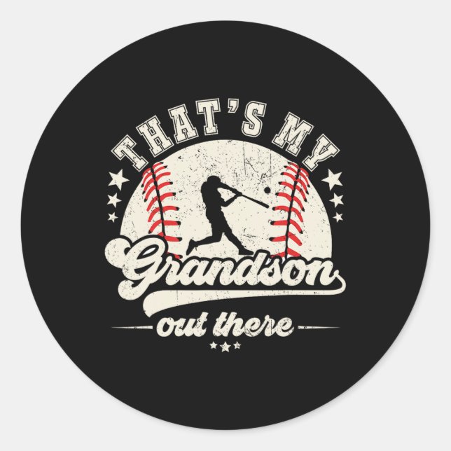 Sticker Rond C'est mon petit-fils là-bas, grand-mère de basebal (Devant)