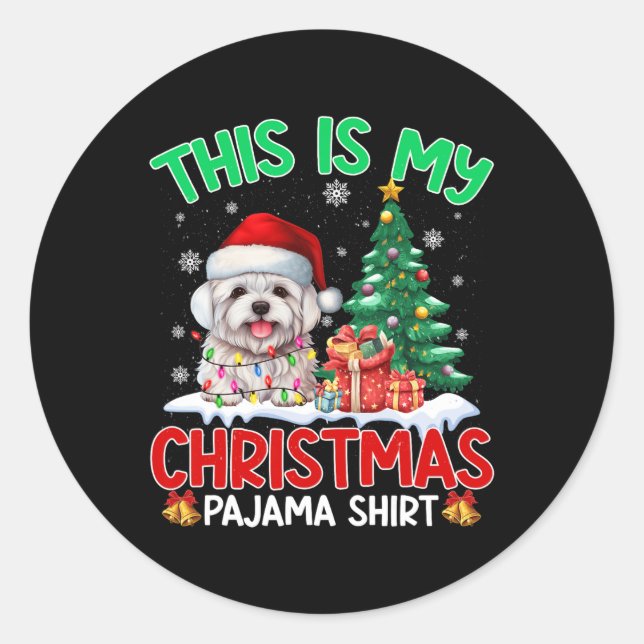 Sticker Rond C'Est Mon Pyjama De Noël Amoureux de les chiens Ma (Devant)