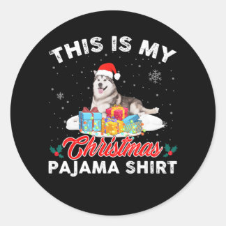 Sticker Rond C'Est Mon Pyjama De Noël Sibérie Husky Chien Maman