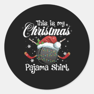 Sticker Rond C'est mon pyjama de Noël Xmas Hockey Famille Tapis