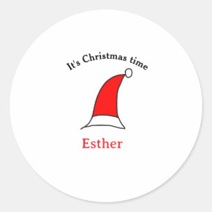 Sticker Rond C'est Noël heure Père Noël rouge casquette nom sim