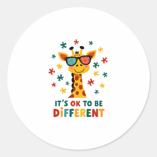 Sticker Rond C'est Ok Pour Être Différent Girafe Sensibilisatio (Devant)