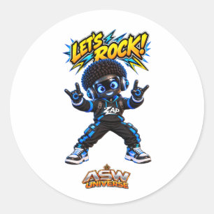 Sticker Rond C'est parti pour le rock ! Zap, le robot IA mignon