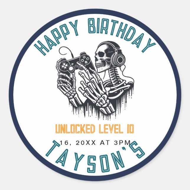 Sticker Rond C'est parti pour Skull  – Anniversaire de jeu vidé (Devant)