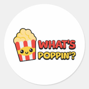 Sticker Rond C'est quoi Poppin ! Caricature de Pun Popcorn Cute