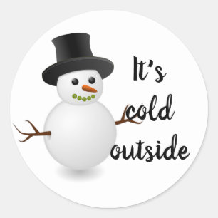 Sticker Rond C'est saison mignonne d'hiver de bonhomme de neige
