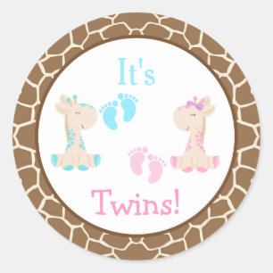 Sticker Rond C'est Twins Baby Giraffe Genre Reveal
