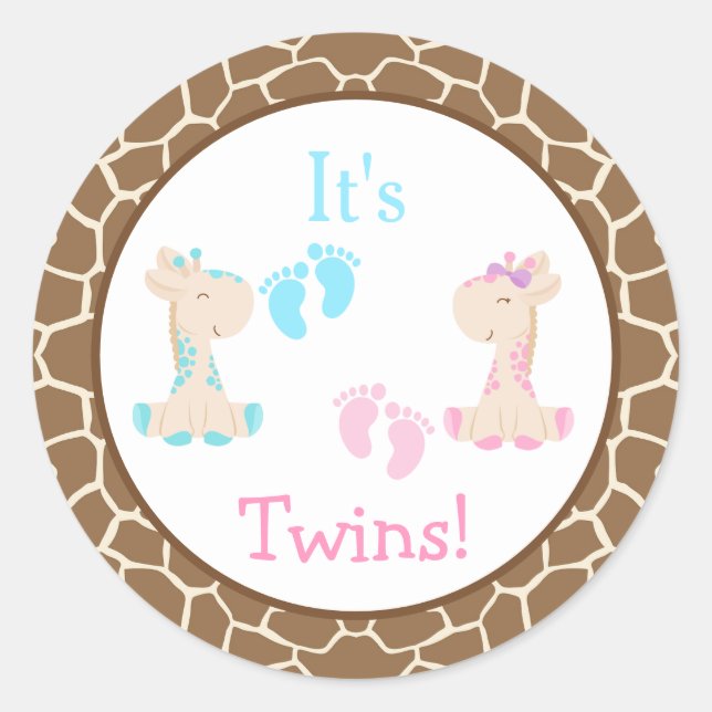 Sticker Rond C'est Twins Baby Giraffe Genre Reveal (Devant)