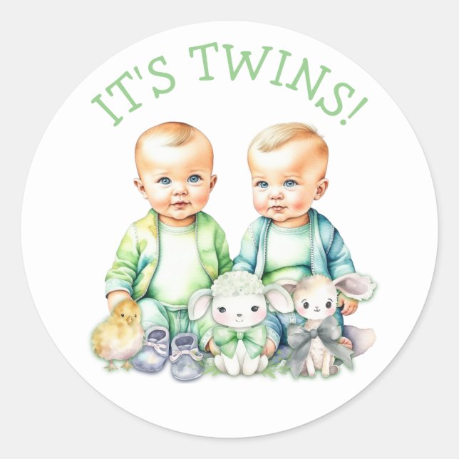 Sticker Rond C'est Twins ! Belle garçon jumeaux Baby shower Tra (Devant)