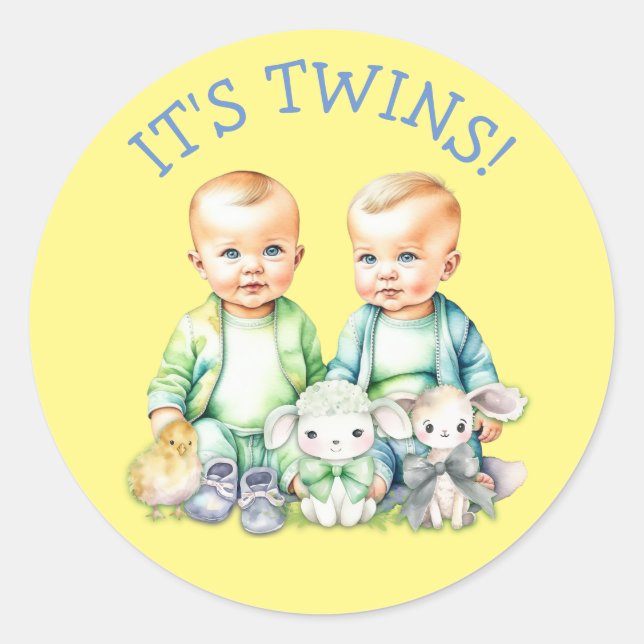 Sticker Rond C'est Twins ! Belle garçon jumeaux Baby shower Tra (Devant)