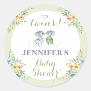 Sticker Rond C'est Twins Green Floral Boy & Girl Baby shower I
