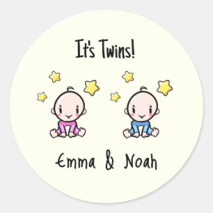 Sticker Rond C'est Twins!, Pink & Blue Personnalisé Twin Babies