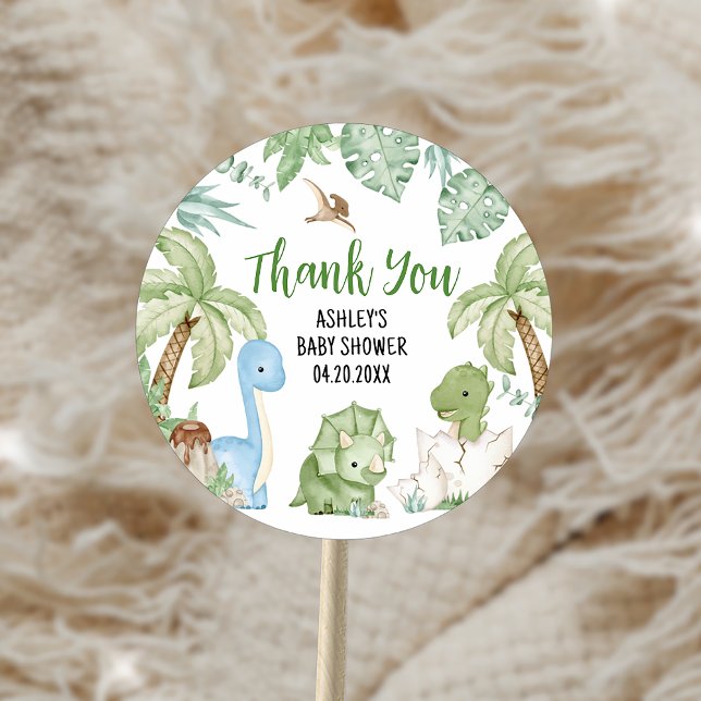 Sticker Rond C'est un Baby shower de dinosaures (It's A Boy Dinosaur Baby Shower Sticker)