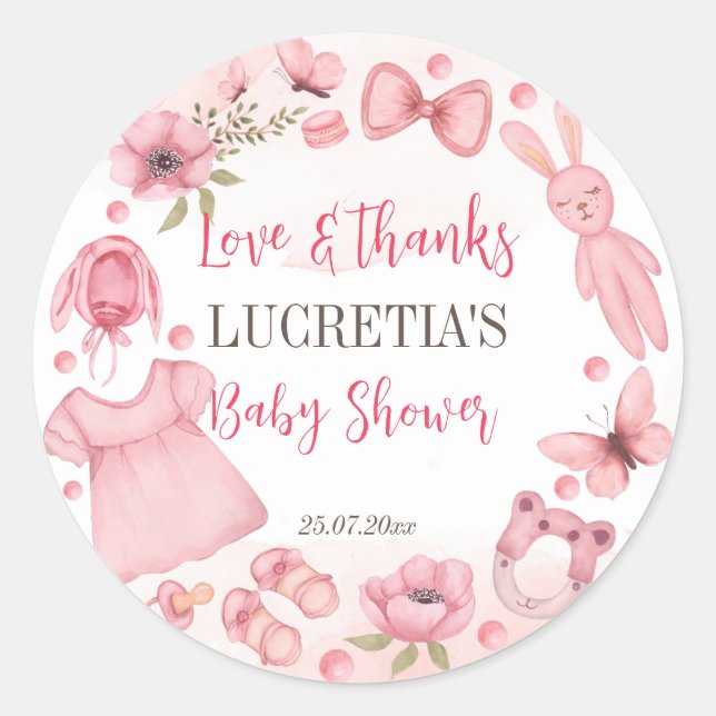 Sticker Rond C'est un baby shower de fille merci (Devant)
