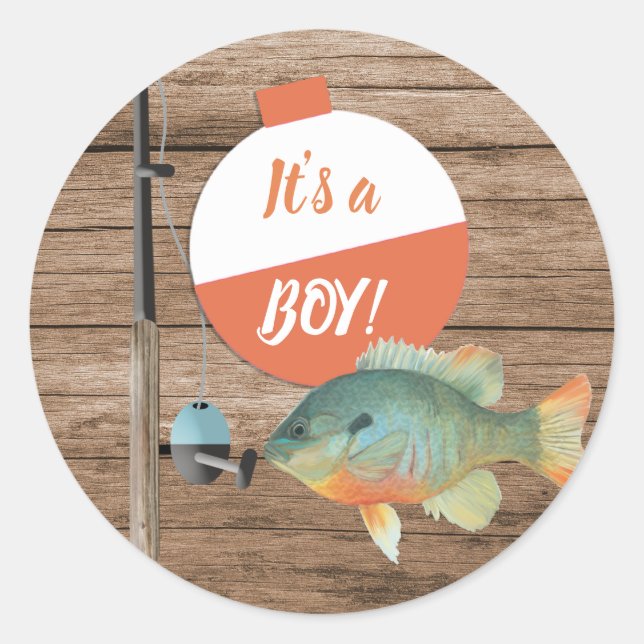 Sticker Rond C'est un Baby shower de pêche pour garçons (Devant)