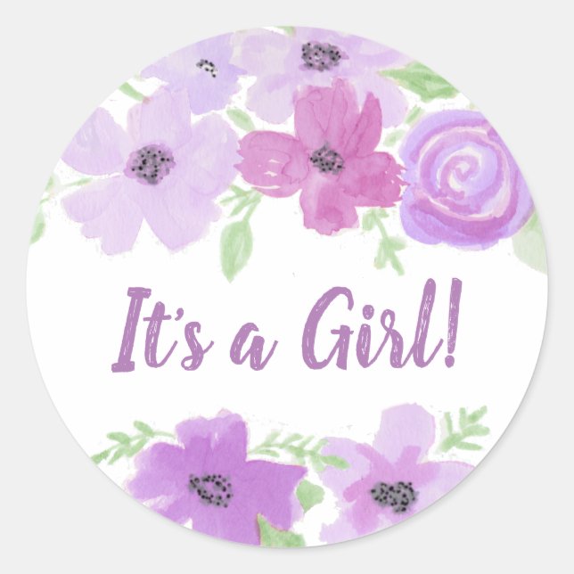 Sticker Rond C'est un Baby shower floral violet de couleur d'ea (Devant)
