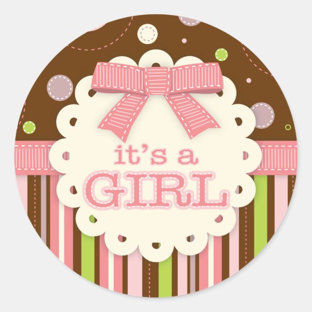 Sticker Rond C'est un Baby shower Girl Pinks & Green Stitches (Devant)