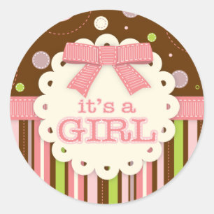 Sticker Rond C'est un Baby shower Girl Pinks & Green Stitches
