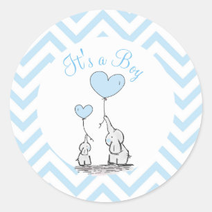 Sticker Rond C'est un bébé bleu éléphant avec le coeur personna