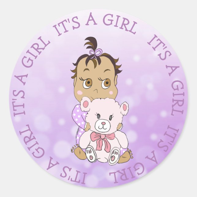 Sticker Rond C'est un bébé mignon et un ours en peluche (Devant)