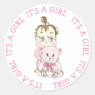 Sticker Rond C'est un bébé mignon et un ours en peluche